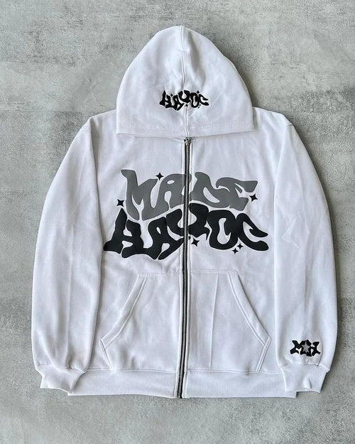 New Man Hoodie Y2K Men and Women Zip Up Sweatshirts Letter Graphics