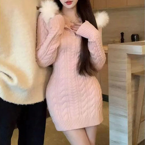 Autumn Winter Elegant Women Sweater Christmas Red Slim Fur Patchwork