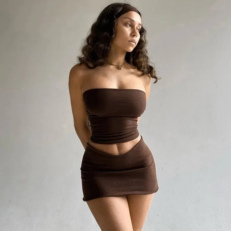 Hawthaw Women 2024 Summer Tube Tops Mini Skirts Party Club Two Piece