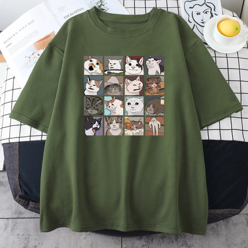 Meme Cats Puzzle Creativity Printed Men T-Shirts Beach Breathable