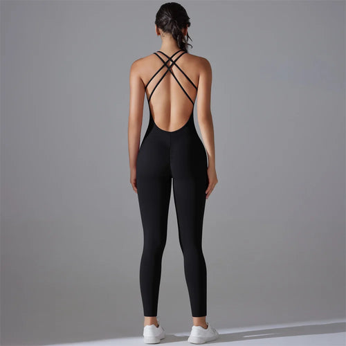 Plus Size S-XL Back V Bodysuits Sports Women Gym Rompers Yoga Set