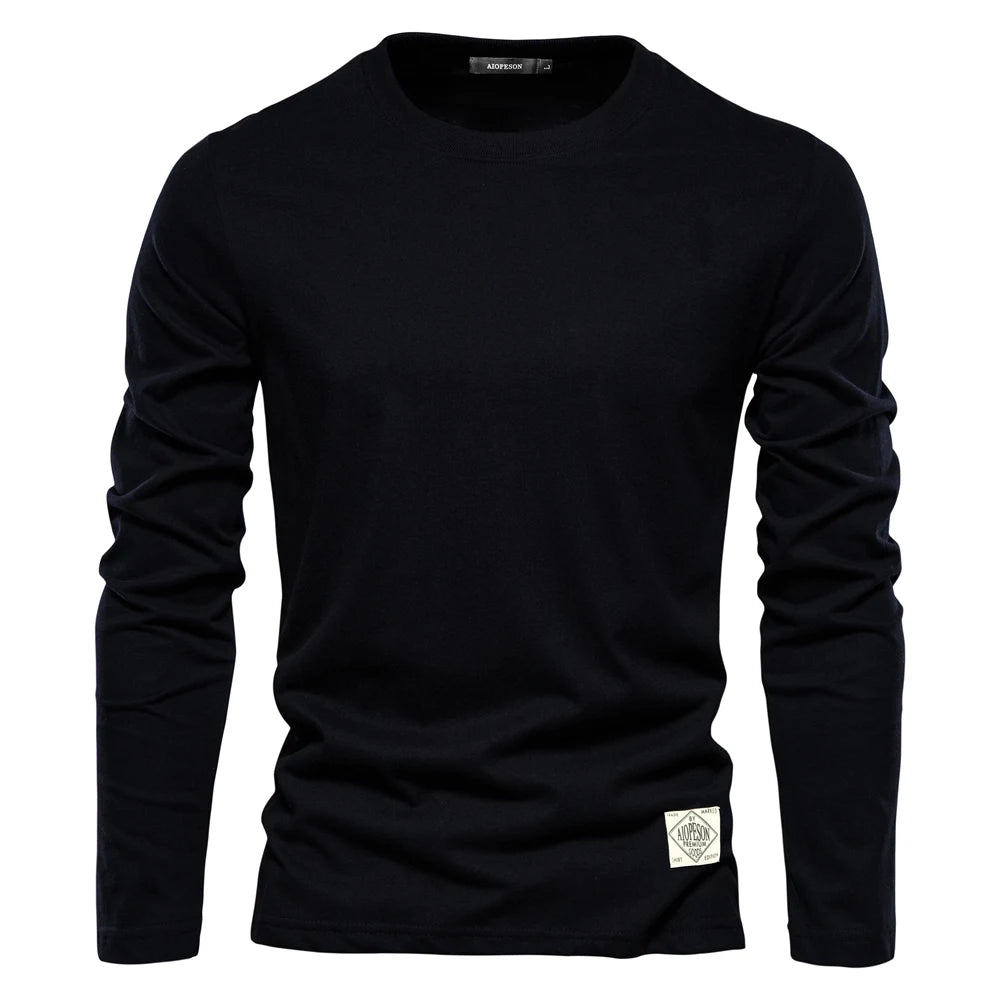 Men‘s T-shirts 100% Cotton Long Sleeve Casual Tops Solid Color High