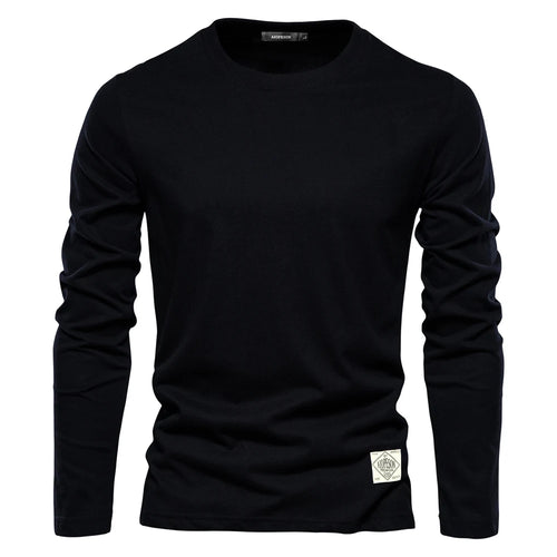 Men‘s T-shirts 100% Cotton Long Sleeve Casual Tops Solid Color High