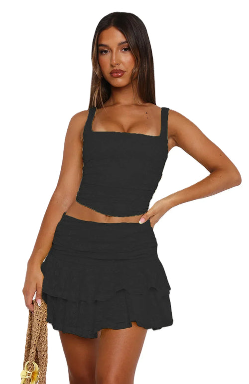 Women's Sexy Lace 2 Piece Skirts Outfits Clubwear Bodycon Sleeveless