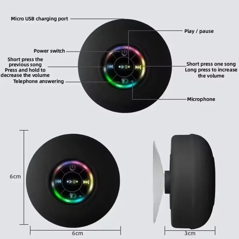 Mini Portable Bluetooth Audio IPX4 Waterproof Led Lights Bathroom