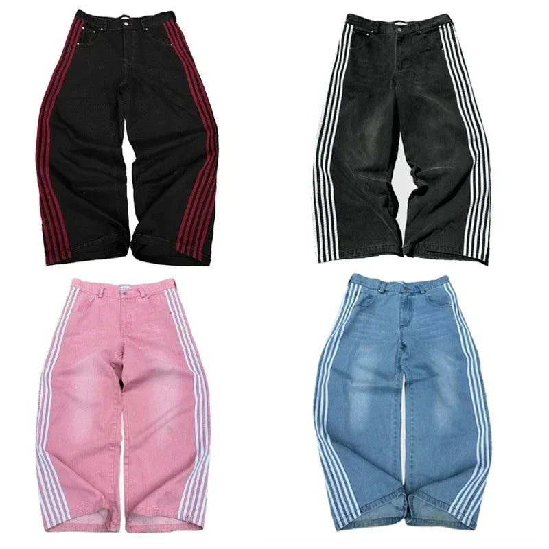 Y2K Baggy Jeans Harajuku vintage Striped Embroidered high quality