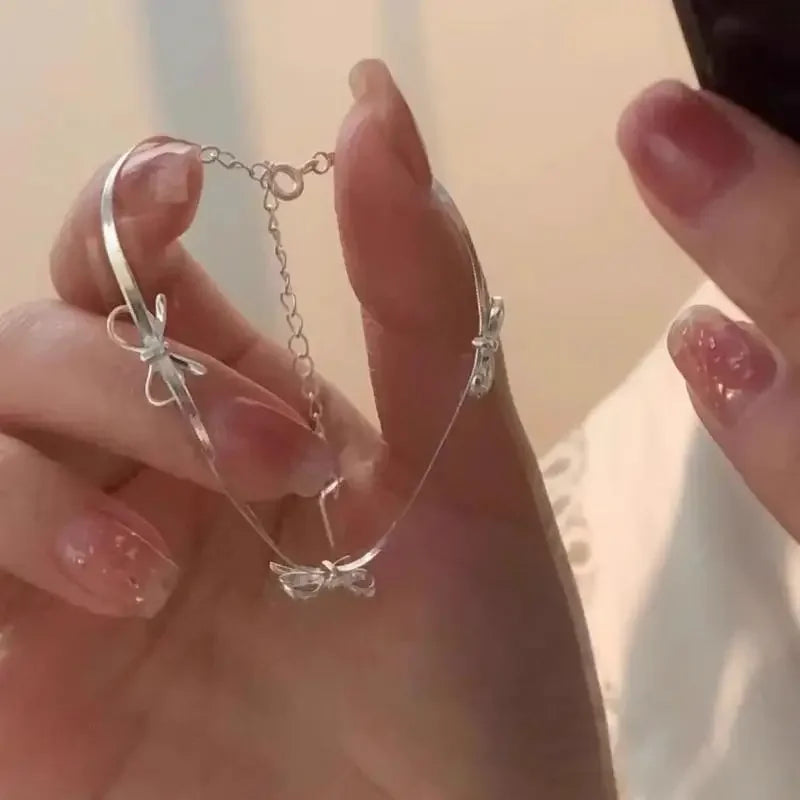 Fashion Sweet Bow Bracelets for Women Girls Sparkling Delicate Ribbon