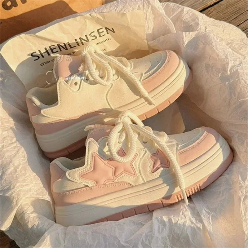 2024 New Korean Shoes Kawaii Pink Platform Sneakers Women Vintage