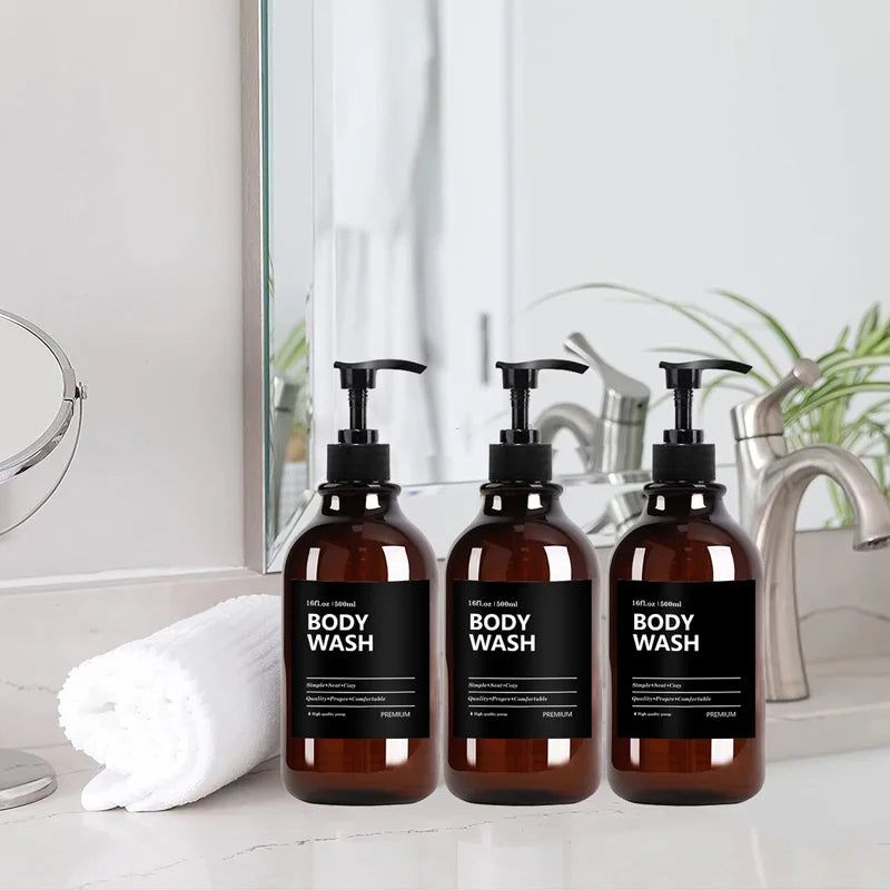 3 Pack 500ml Soap Dispenser With Labels Kitchen Bathroom Shampoo