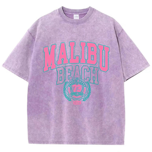 Malibu Beach Washed T-Shirt Women Letter Printing Cotton T Shirt