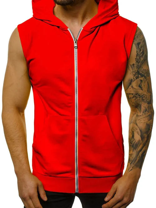 Wearing men's summer slim fashion fitness sports sleeveless vest,