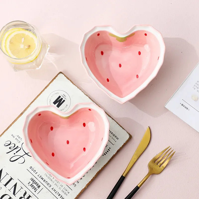 Strawberry Ramen Bowls and Spoons Creative Ceramics Anti-scald Instant