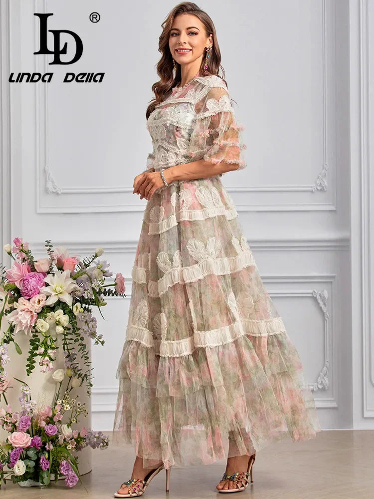 LD LINDA DELLA Summer Runway Fashion Dresses Women's Bohemian Floral