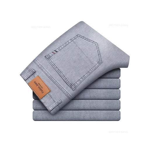 Summer Thin Men's Elastic Cotton Jeans Fashion Gray Comfortable