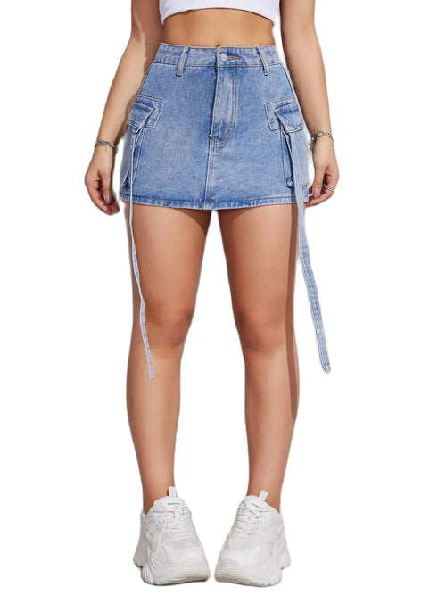 2024 Summer New Women's Blue and Army Green Denim Work Skirt Fashion