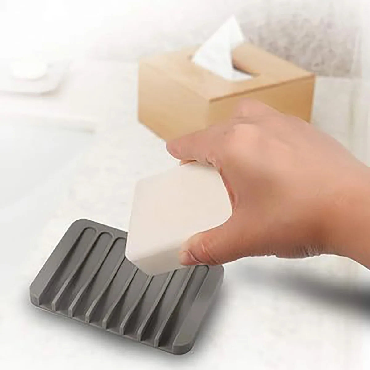 Silicone Soap Dish Storage Holder Soap Box Plate Tray Shower Soap