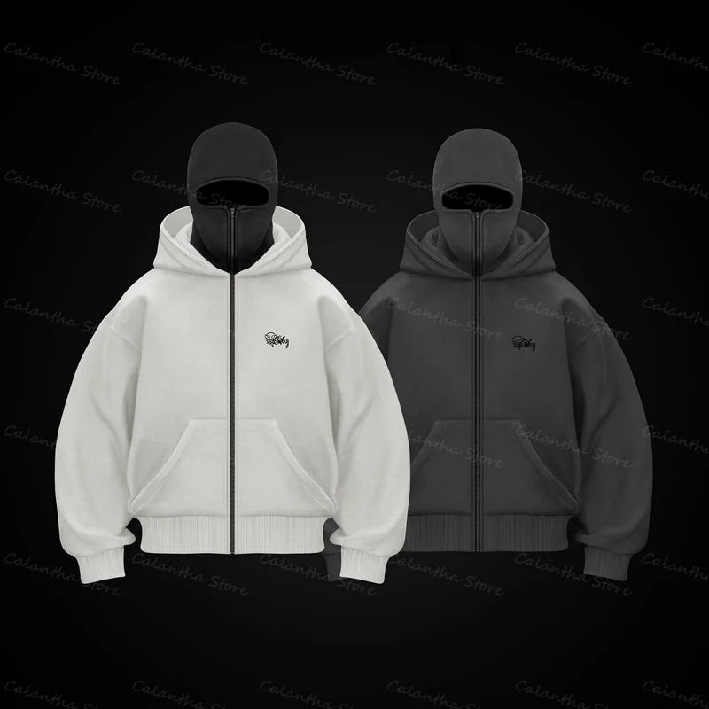 Men's Balaclava Zip Hoodie Winter Warm Casual Sweatshirt with Hooded