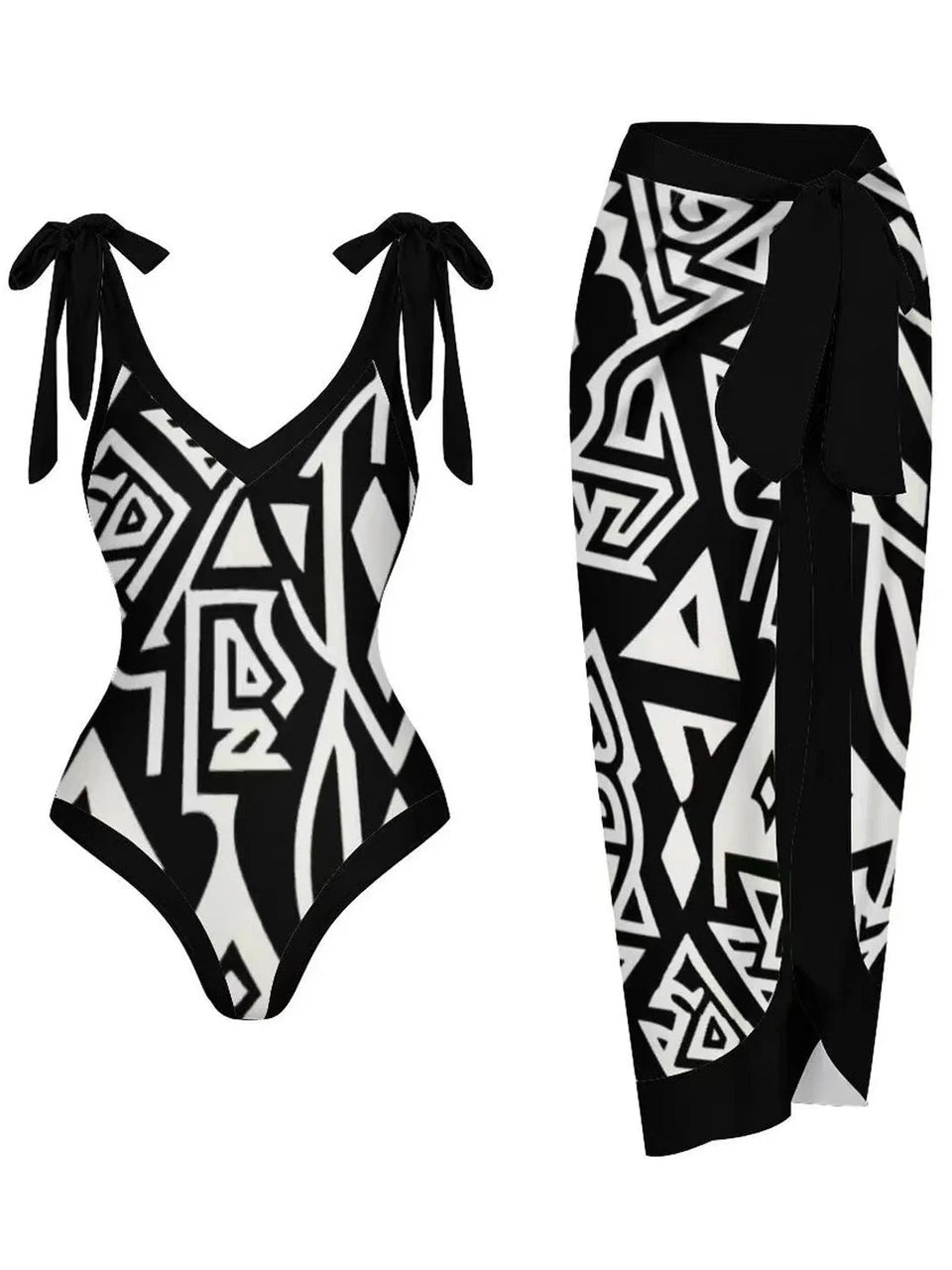 Vintage V Neck Swimsuit With Beach Dress Women 2024 One Piece Print