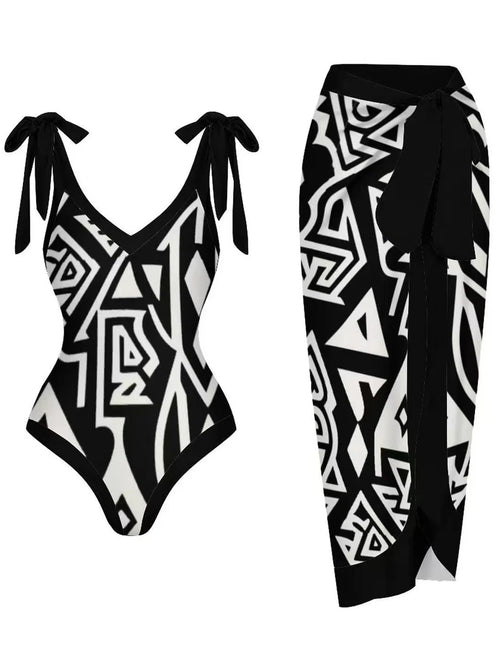 Vintage V Neck Swimsuit With Beach Dress Women 2024 One Piece Print