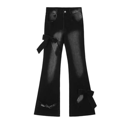 Y2K American Retro Washed Oversized Bow Micro-flared Jeans Women’s New