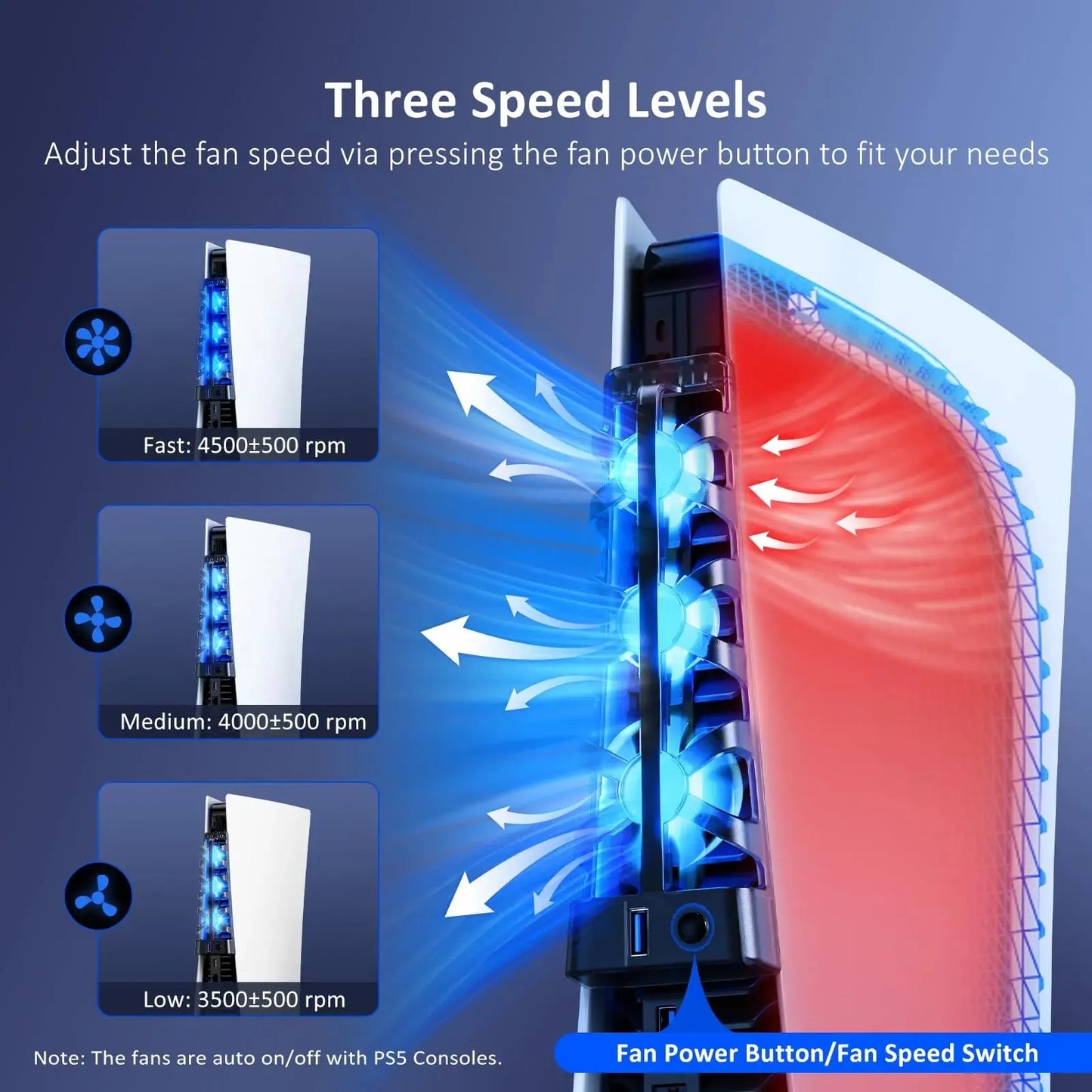 For PS5 Accessories Cooling Fan with LED Light for Playstation 5 Both