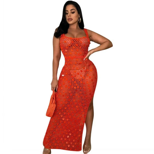 New Sexy S - XXL Fringe Sequin Knitted Crochet Tunic Beach Cover Up