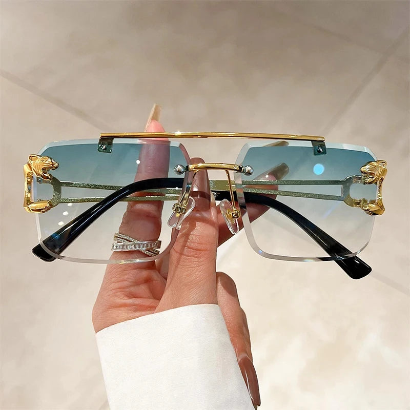 1pcs Retro Frameless MEN'S AND WOMEN'S Sunglasses, Fashionable, Nickel