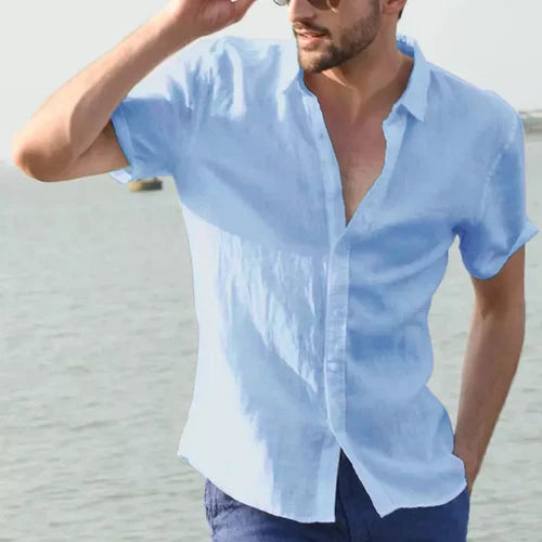 Summer Cotton Linen Shirts For Men Casual Short Sleeved Shirts Blouses
