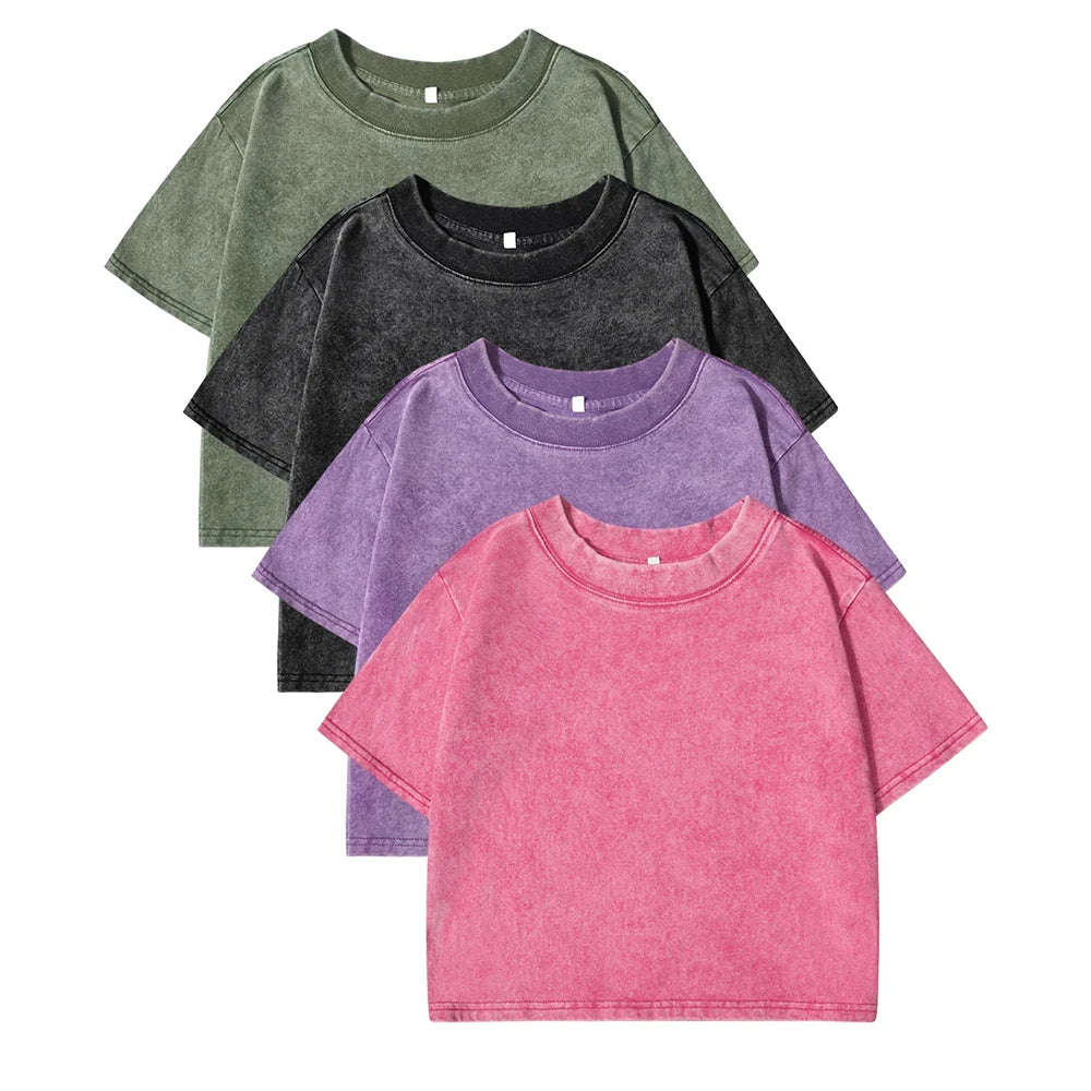 Solid Color Slim Washed T-Shirt Women Fashion Soft Cotton Tee ShirtS