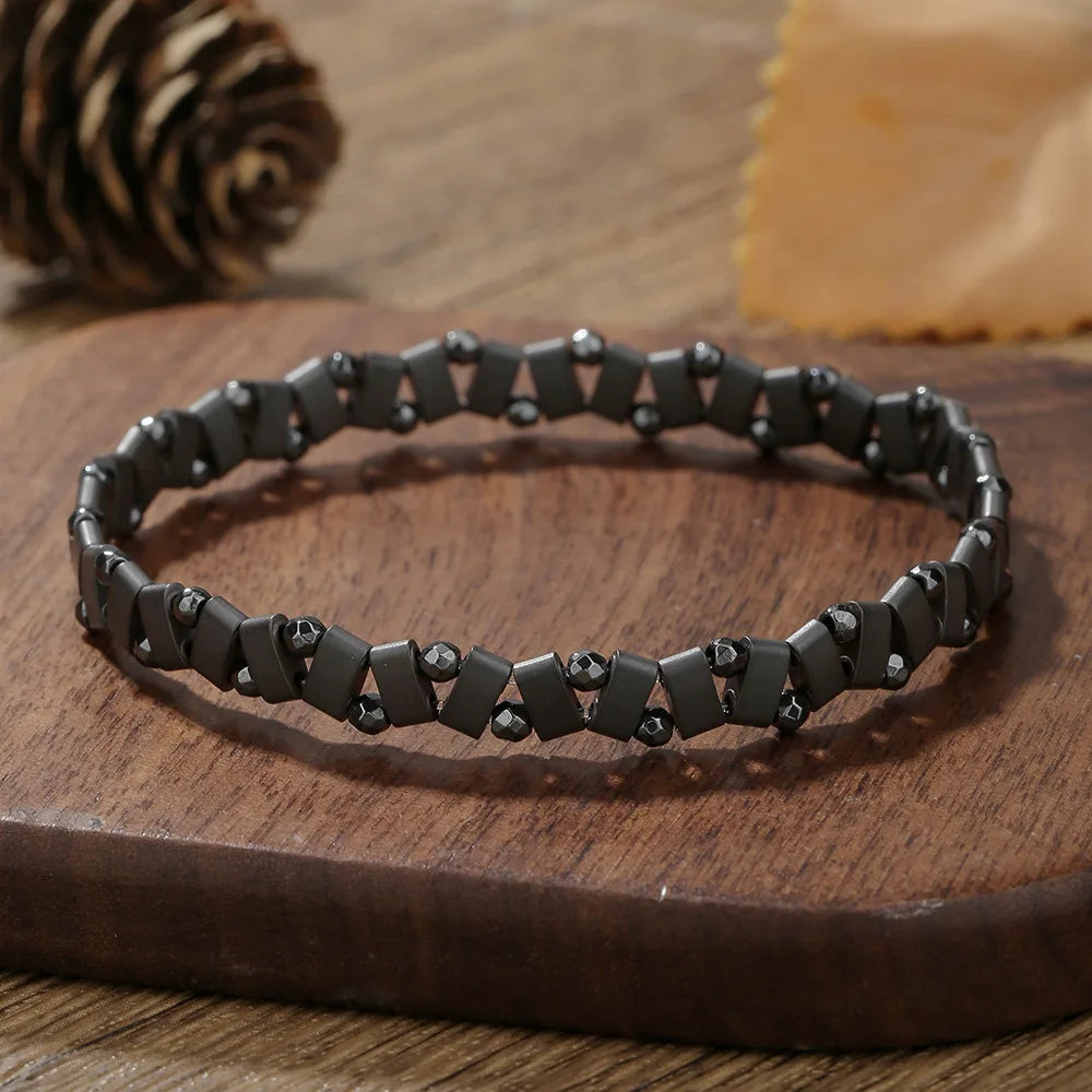 Hip Hop Elastic Beadings Non-fading Men Bracelet Simple Black Gallstone Irregular Bracelet Simple Party Jewelry Accessories