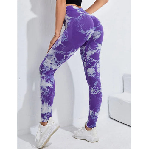 QK S-L Women Dye Seamless Yoga Pants High Waist Leggings Scrunch Gym