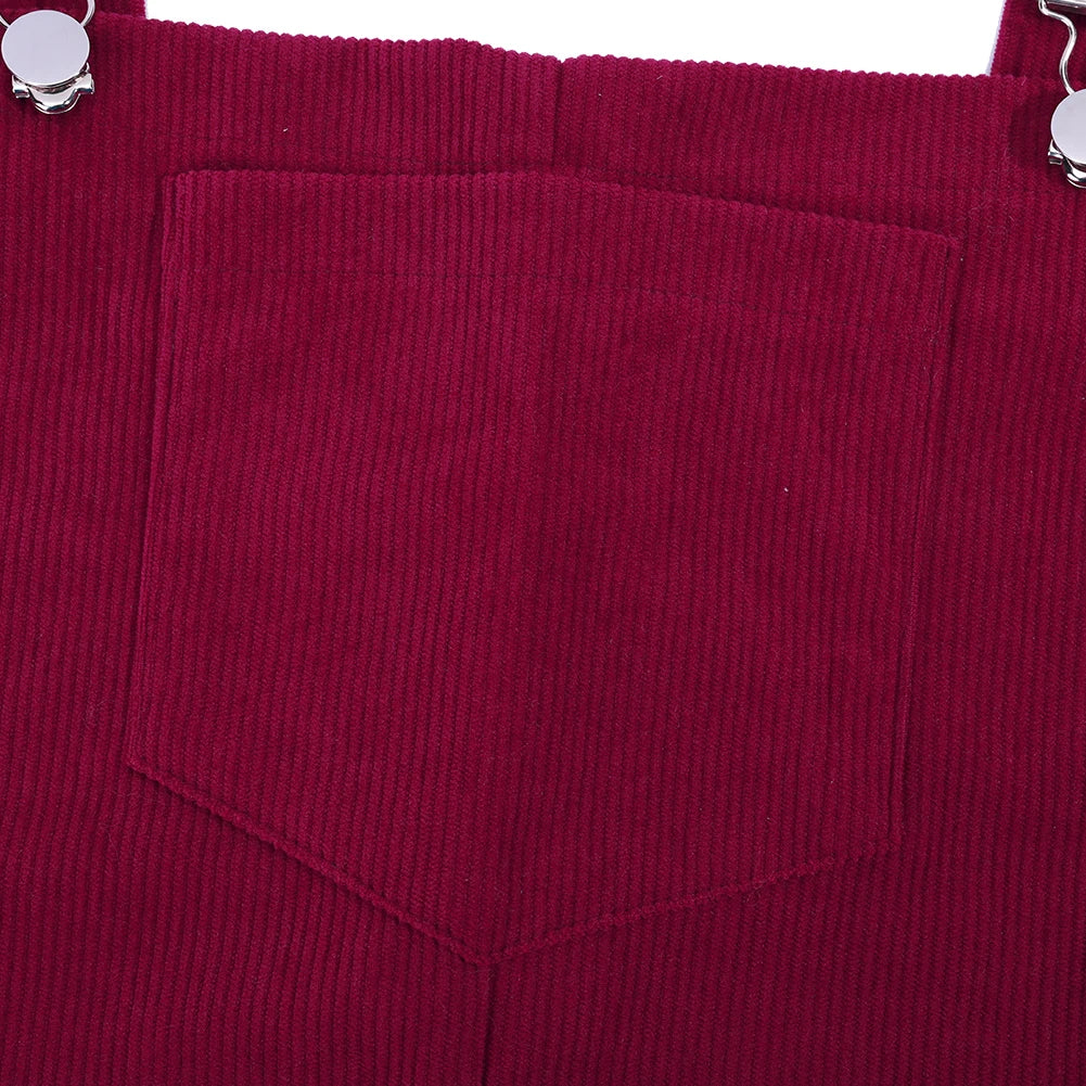Corduroy A-line Mini Dress with Pockets Teenager Girls Autumn Winter Bib Dress Solid Color Daily Outfit Holidays Vacation Outfit
