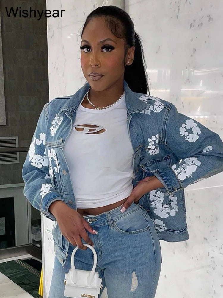 Women‘s Fashion Turn Down Collar Long Sleeve Single Breated Jeans Coat