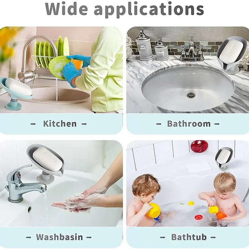 2pcs Drain Soap Holder Leaf Shape Soap Box Suction Cup Tray Drying
