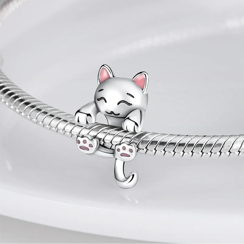 2024 Hot Sale Pink 925 Silver Milk Cat Shape Charm Beads Fits Pandora