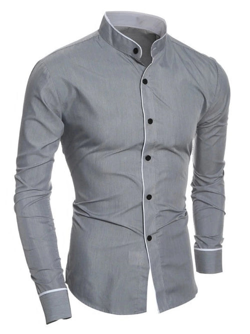 Spring and autumn men's long-sleeved solid color shirt, stand-up