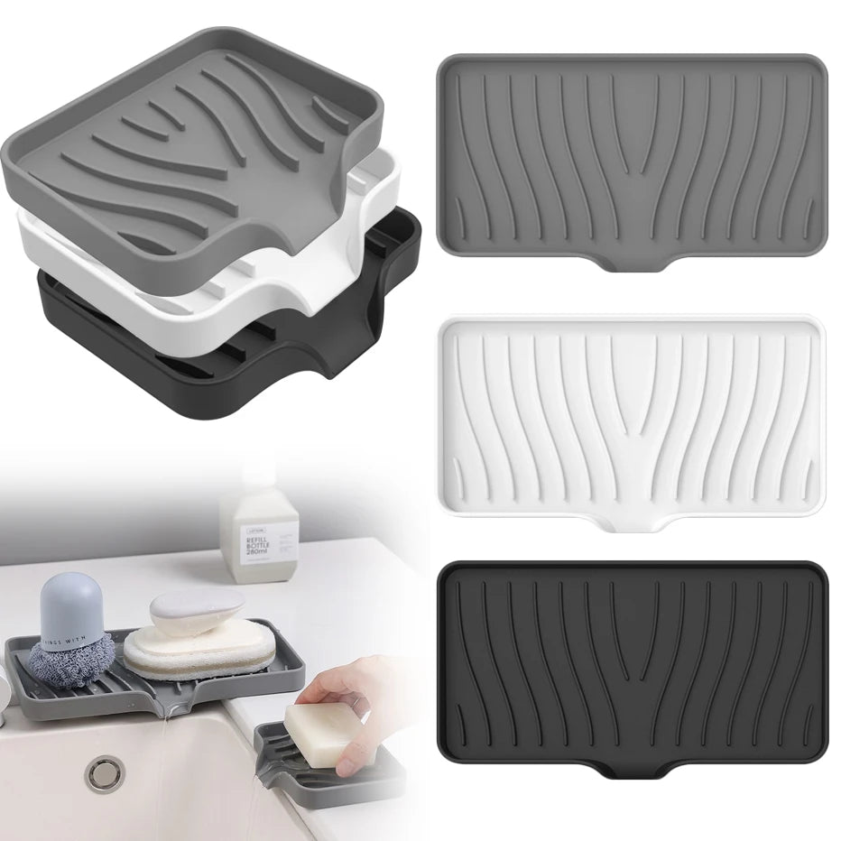 Kitchen Sink Sponge Holder Silicone Soap Dish Bar Soap Holder Self