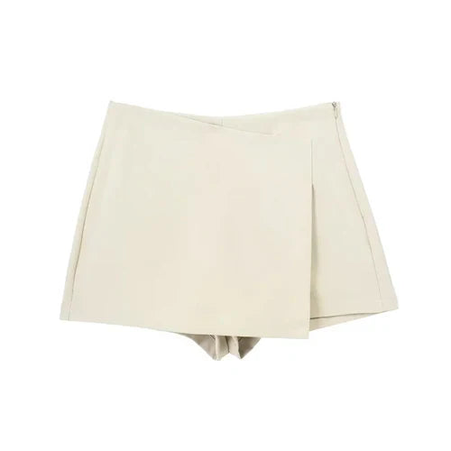 TRAF 2024 Asymmetric Skort For Women Black High Waist Mini Skirt