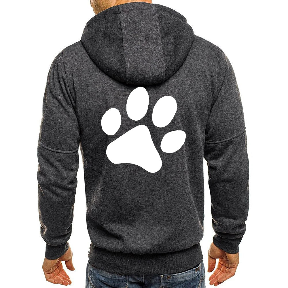 Kawaii Cartoon Dog Paw Print Zipper Hoodie For Men Fashion Oversized