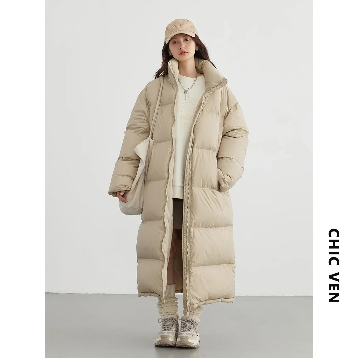 CHIC VEN Women Down Coats New Long Thick Warm Down Jackets Overcoat