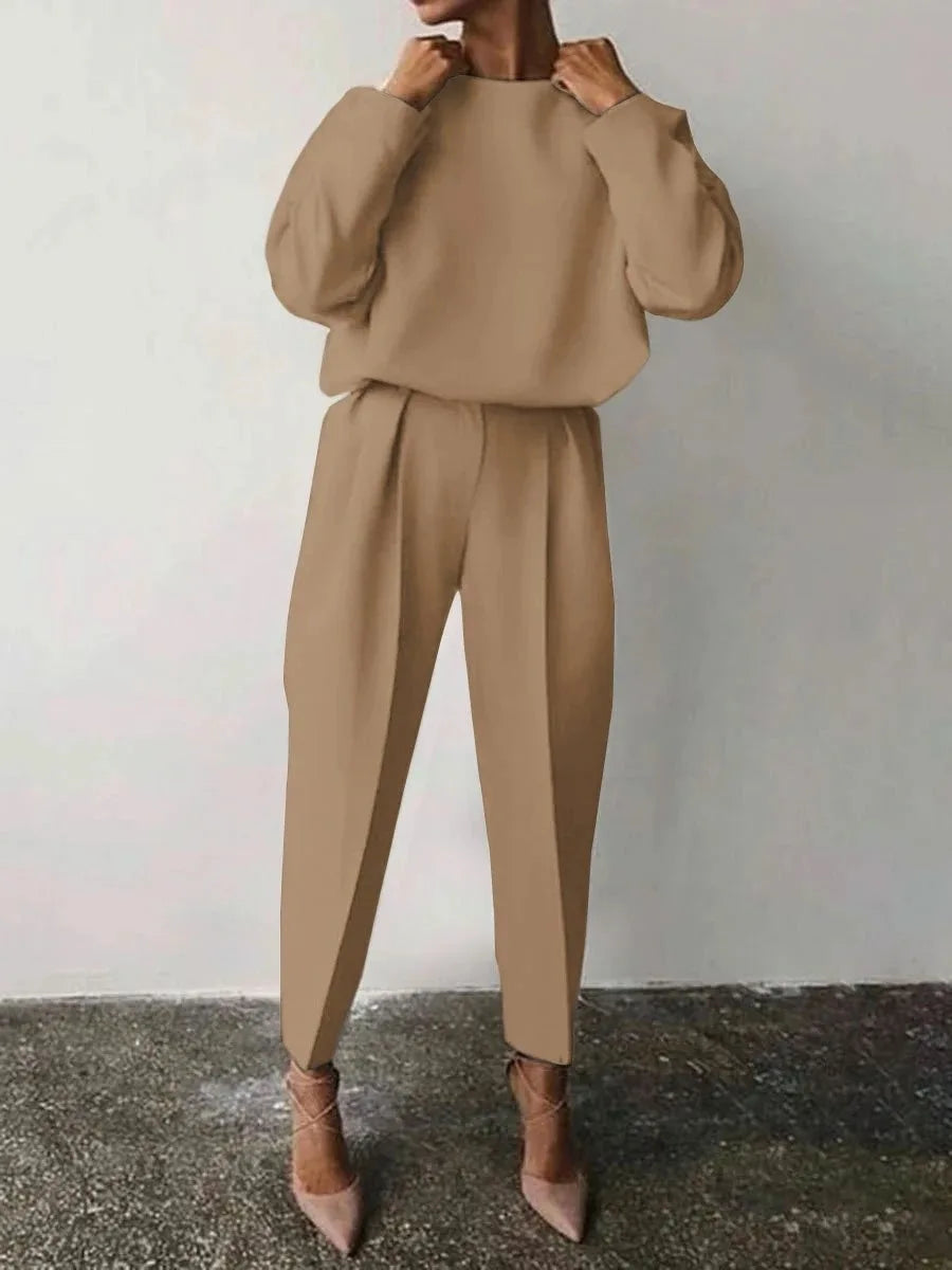 2024 Women's Loose-fit Long Sleeve Casual Clothing Set Fashion Solid 2