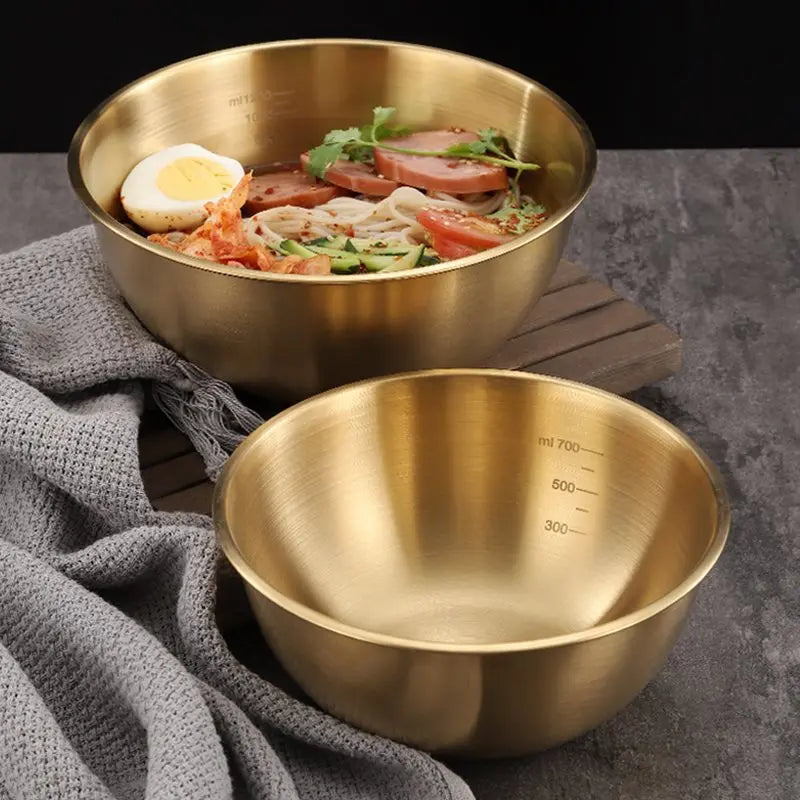 17-25cm Stainless Steel Gold And Silver Salad Bowl Rice Noodles Lamian