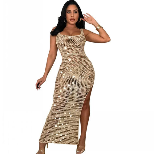 New Sexy S - XXL Fringe Sequin Knitted Crochet Tunic Beach Cover Up