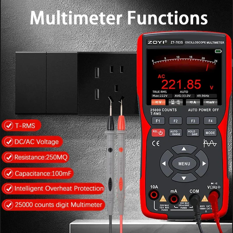 ZT-703S 3 in 1 Handheld Oscilloscope Automotive Dual Channel 50MHz