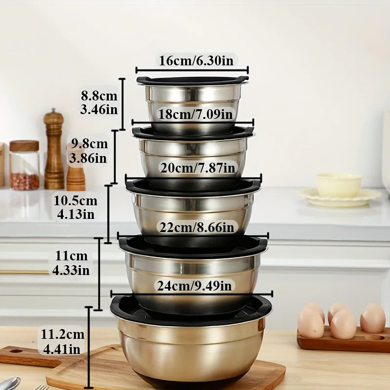 Lided mixing bowl set, 5 stainless steel mixing bowls, perfect for