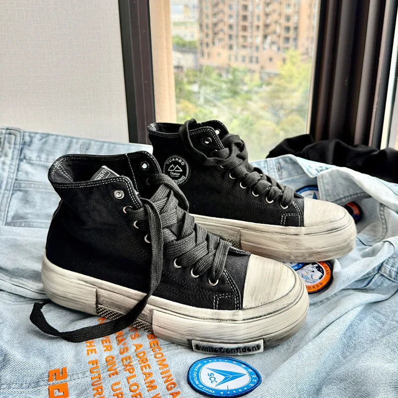New Vintage Canvas Shoes Man High Top Platform Skateboard Shoes Men