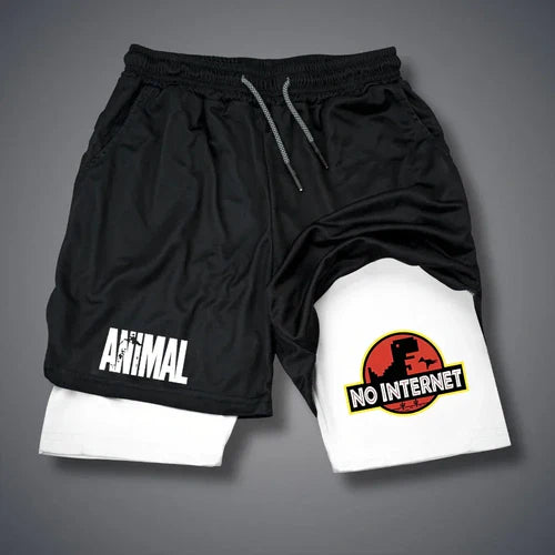 Cartoon Duck Print Men's Shorts Summer Double Layer Letter Print