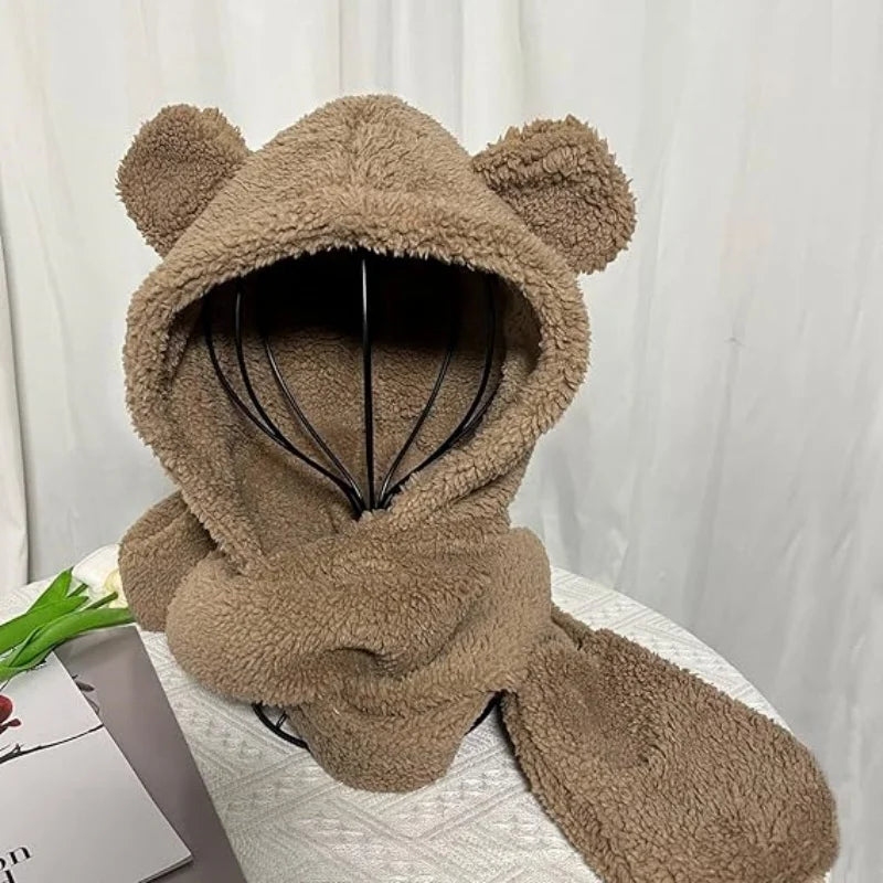 SIMPLEJEWEL™ Women Cute Bear Hoodie Hat Scarf Gloves Set 3-in-1