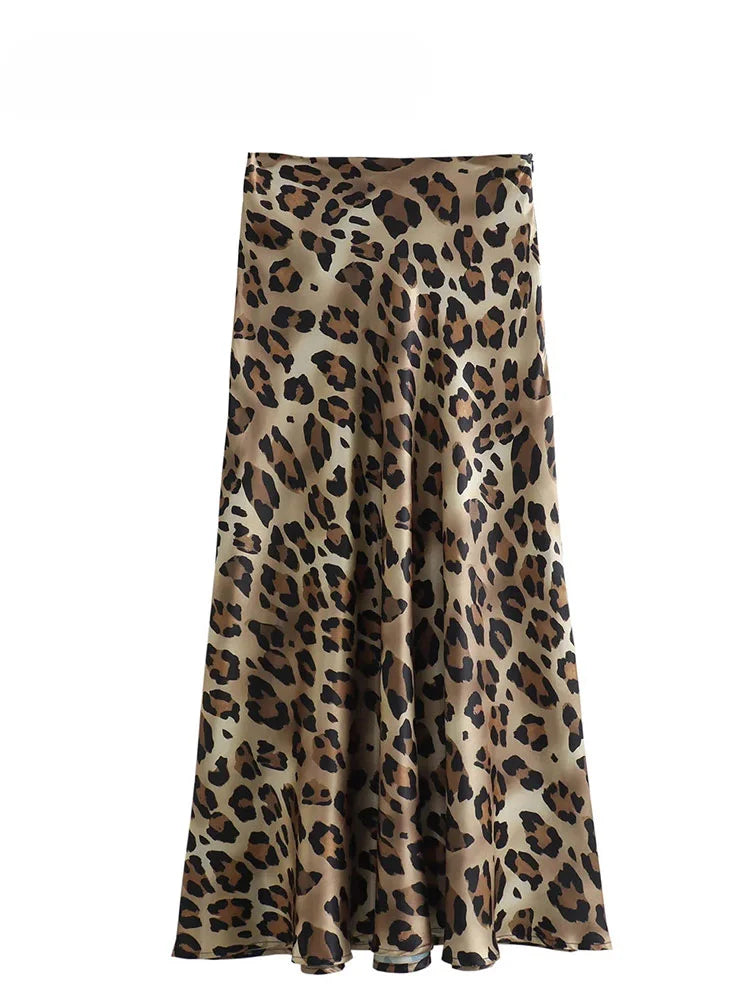 ASDS 2024 Women Fashion Leopard Print Skirt Vintage High Waist Midi