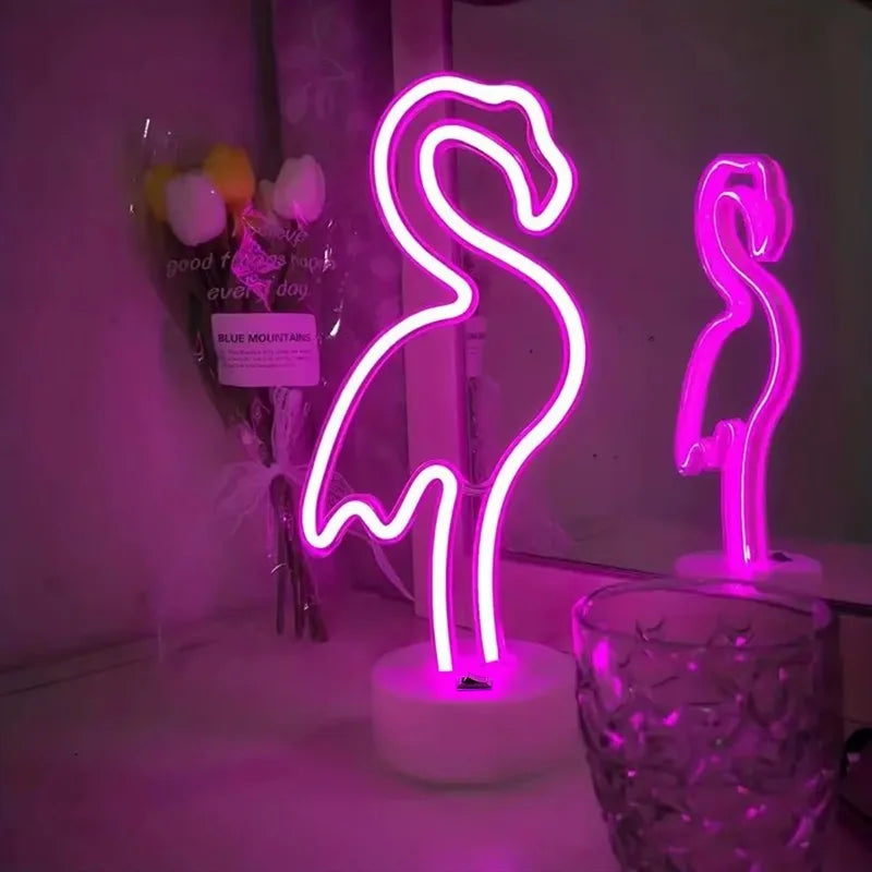 Flamingo Neon Signs Light LED Pink Wall Lamp Room Decor Battery/USB